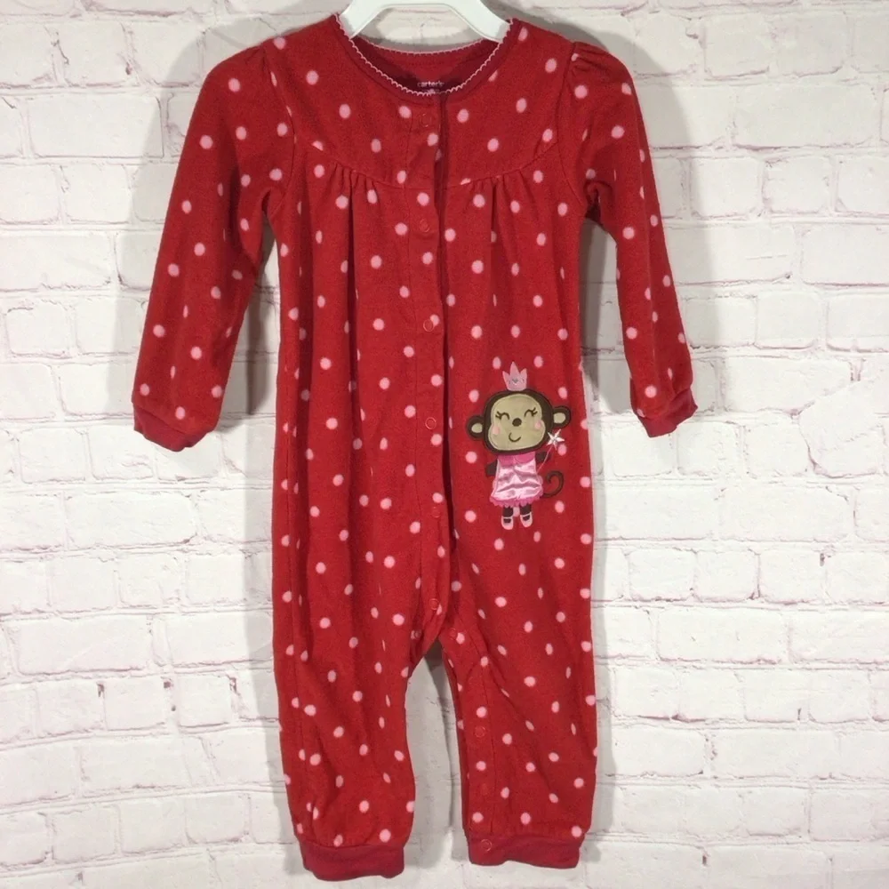 Carter’s Super-Cute Red And Pink Polka Dot Princess Fleece Romper - Size 24M